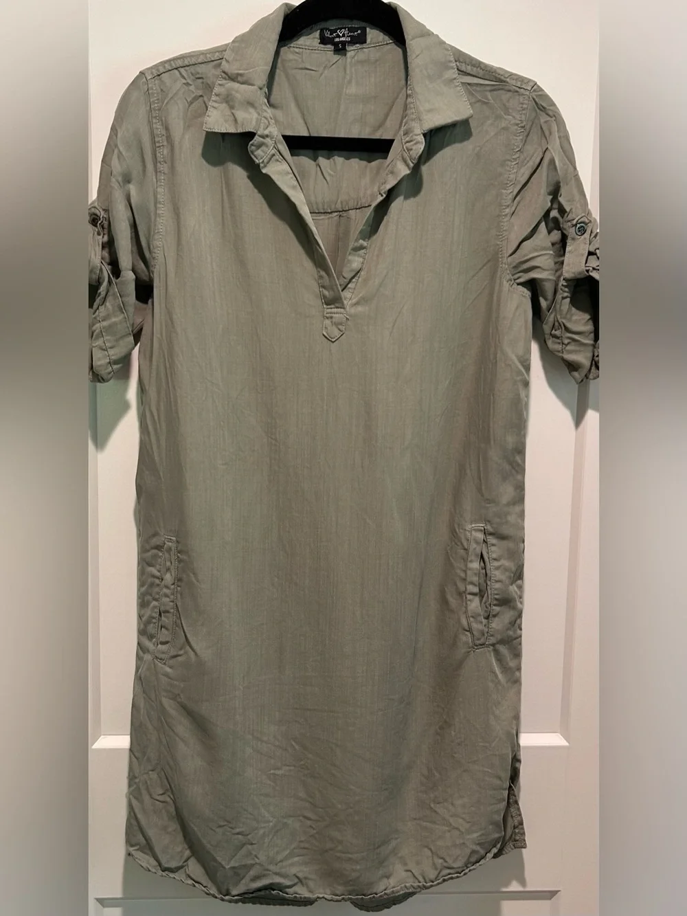 Velvet Heart Tencel Shirt Dress Olive Green Utility Tunic Dress Size S - Picture 3 of 9